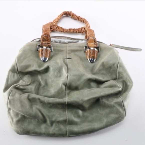 Vintage Handbags - Vintage FRNC Francesco handmade leather bag in sage green and camel tan